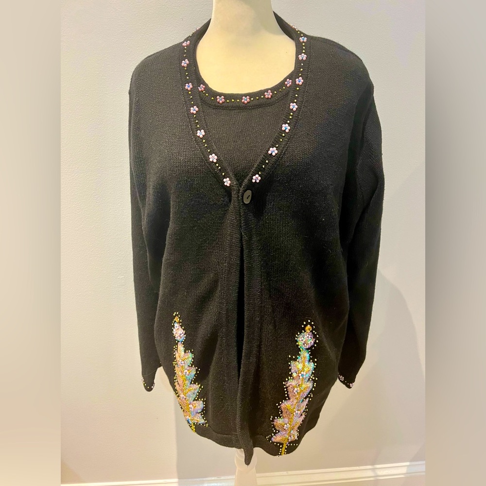 NWT Storybook Knits HSN Timeless Beauty‎ Black Sweater + Tank 2 Piece Set Size L